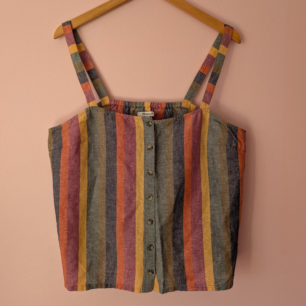 Madewell Rainbow stripe Botton-Front Tank Top Size XL